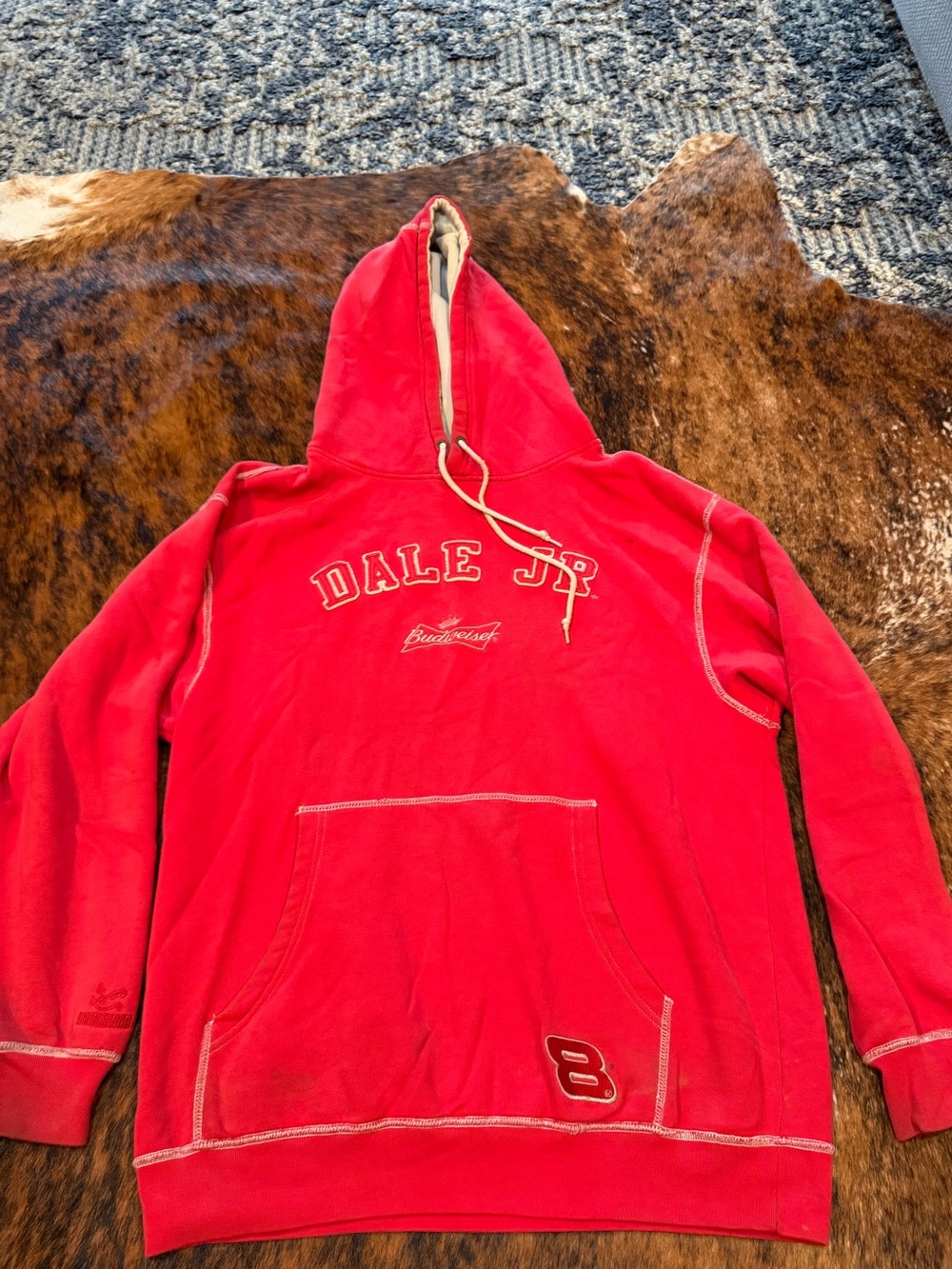 Vintage 90s Nascar Dale Jr. Budweiser Hoodie Size Large RED Chase Authentic